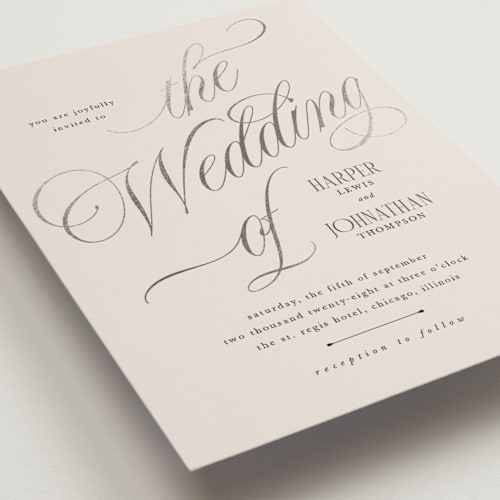 This is a linen petite wedding invitations with foil pressed by Kate Ahn called mirin printing on signature in petite