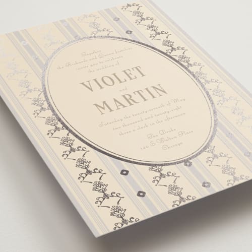 This is a champagne petite wedding invitations with foil pressed by Baumbirdy called woven printing on signature in petite