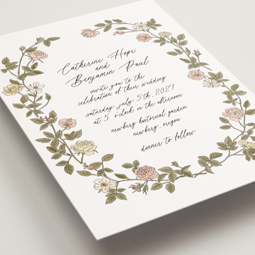 This is a snow petite wedding invitations with standard by Cedar and Grey called vintage roses printing on signature in petite