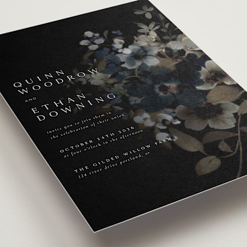 This is a midnight petite wedding invitations with standard by Grace Kreinbrink called vintage botanical printing on signature in petite