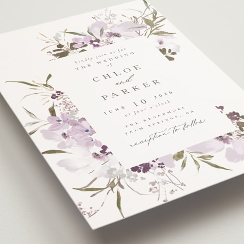 This is a lilac petite wedding invitations with standard by Grace Kreinbrink called meadow burst printing on signature in petite