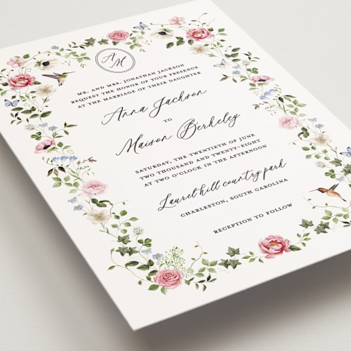 This is a peony petite wedding invitations with standard by Sarah Knight called ornate printing on signature in petite