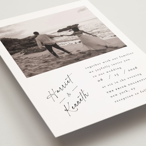This is a linen petite wedding invitations with standard by Ana de Sousa called scripted elegance printing on signature in petite