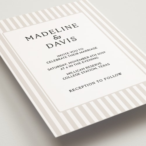 This is a latte petite wedding invitations with standard by First Rodeo Design called classic stripe printing on signature in petite