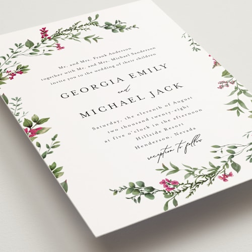 This is a peony petite wedding invitations with standard by Susan Moyal called romantic florals printing on signature in petite