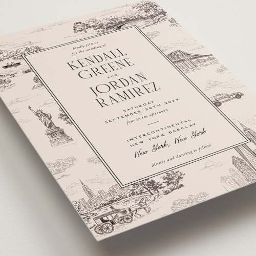 This is a antique petite wedding invitations with standard by Jenna Holcomb called new york toile printing on signature in petite