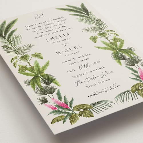 This is a lime petite wedding invitations with standard by Elly called tropical garden printing on signature in petite