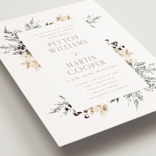 This is a pearl petite wedding invitations with standard by Leah Bisch called sprigs of joy printing on signature in petite