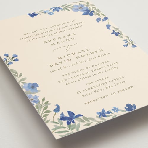 This is a blueberry petite wedding invitations with standard by Creo Study called nilgiri printing on signature in petite