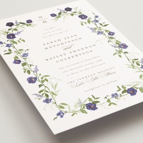 This is a iris petite wedding invitations with standard by Everett Paper Goods called wildflower trellis printing on signature in petite