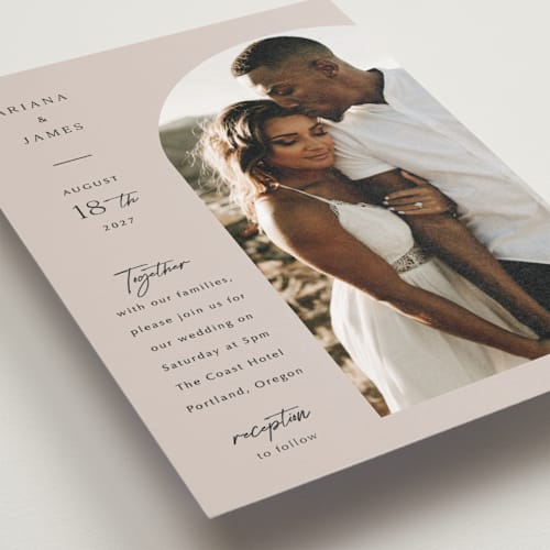 This is a stone petite wedding invitations with standard by Elly called the arch printing on signature in petite