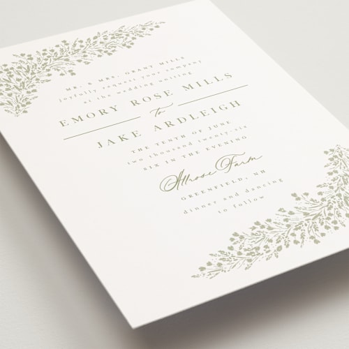 This is a leaf petite wedding invitations with standard by Kristie Kern called villa printing on signature in petite