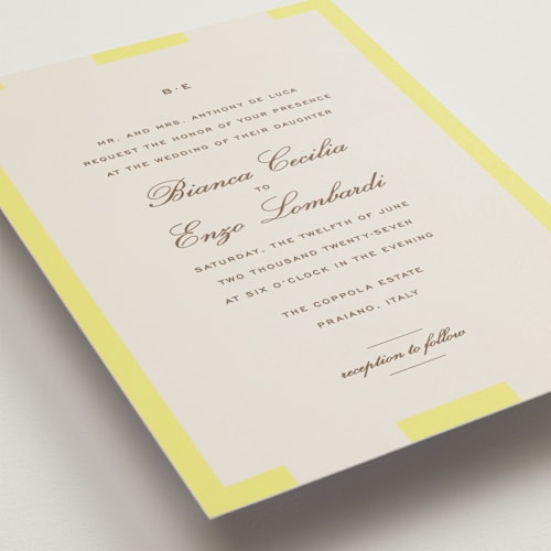 This is a limone petite wedding invitations with standard by Megan Davis called campania printing on signature in petite
