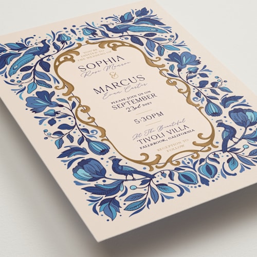 This is a cerulean petite wedding invitations with standard by GeekInk Design called gilded printing on signature in petite