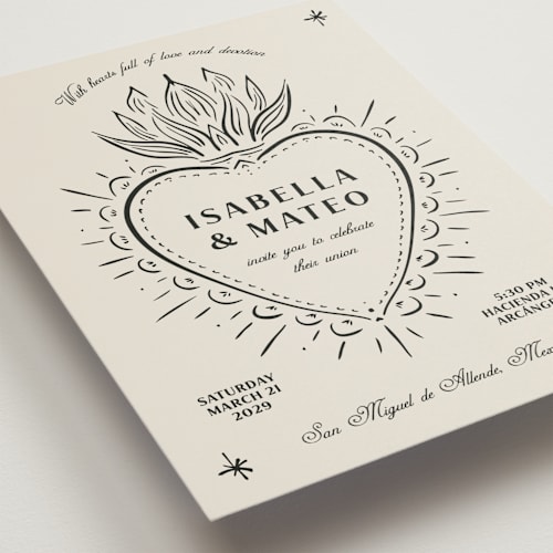 This is a ivory petite wedding invitations with standard by Ani Somi called milagro printing on signature in petite