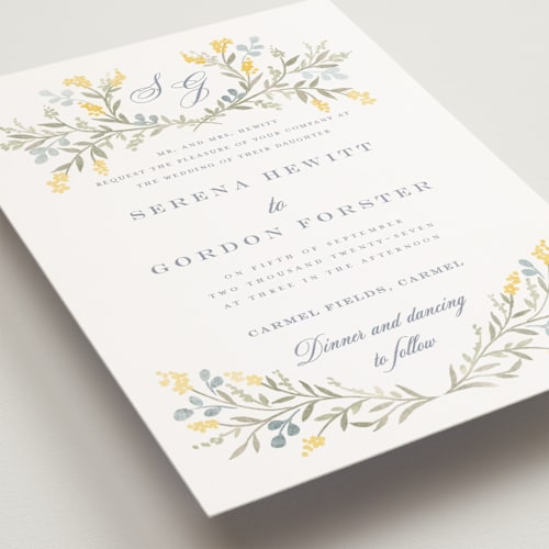 This is a spring petite wedding invitations with standard by Petra Kern called monogrammed printing on signature in petite