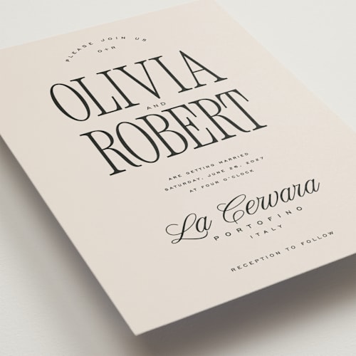 This is a linen petite wedding invitations with standard by Kelly Schmidt called riviera printing on signature in petite