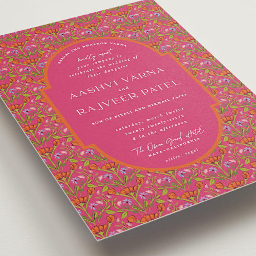 This is a fuchsia petite wedding invitations with standard by Pati Cascino called varna printing on signature in petite