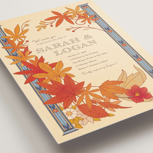 This is a autumn petite wedding invitations with standard by Morgan Ramberg called fall in love printing on signature in petite