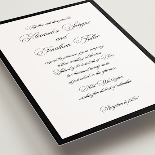 This is a ink petite wedding invitations with standard by That Girl Press called black tie printing on signature in petite