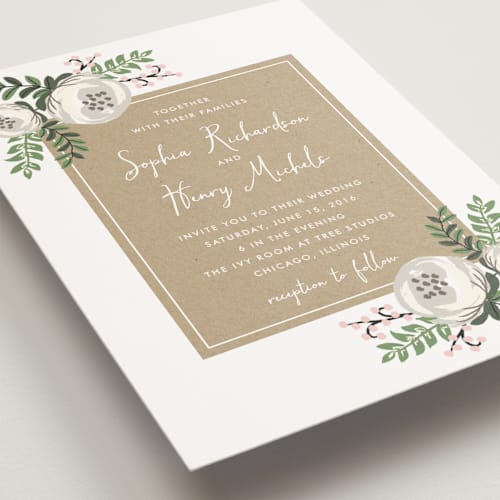 This is a blush petite wedding invitations with standard by Lehan Veenker called krafted florals printing on signature in petite
