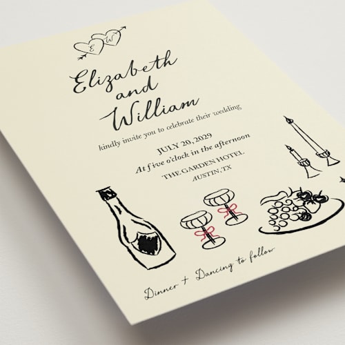 This is a champagne petite wedding invitations with standard by Helena Vitto called vintage lovers printing on signature in petite