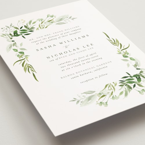 This is a garden petite wedding invitations with standard by Leah Bisch called verdure printing on signature in petite