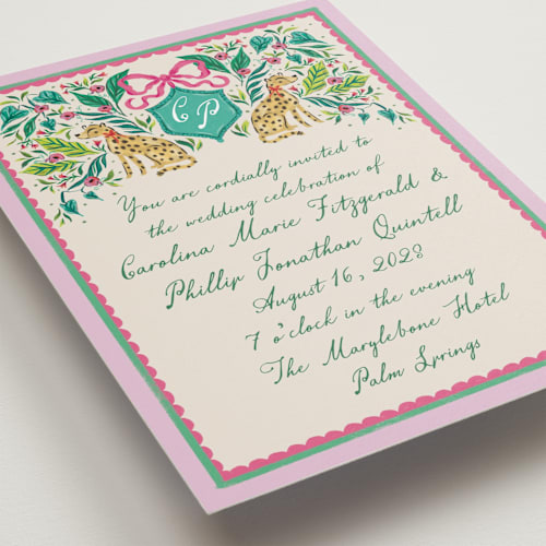 This is a peony petite wedding invitations with standard by Jackie Crawford called whimsical hand illustrated crest printing on signature in petite