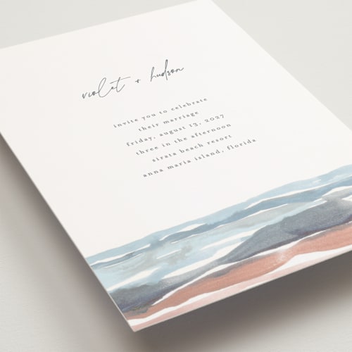 This is a beachy petite wedding invitations with standard by Pixel and Hank called waves printing on signature in petite