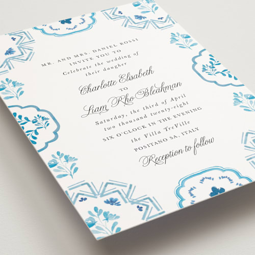 This is a cerulean petite wedding invitations with standard by Itsy Belle Studio called almafi printing on signature in petite
