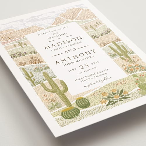 This is a sandstone petite wedding invitations with standard by Paper Sun Studio called westward printing on signature in petite