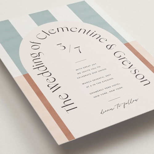 This is a almond petite wedding invitations with standard by Blustery August called trois printing on signature in petite