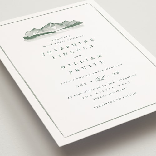 This is a pine petite wedding invitations with standard by Amy Kross called mountain ridge printing on signature in petite
