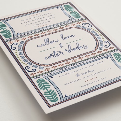 This is a neptune petite wedding invitations with standard by Kelly Watkins called vase printing on signature in petite