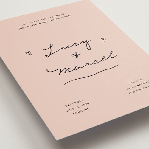 This is a blush petite wedding invitations with standard by Ani Somi called ballpoint suite printing on signature in petite