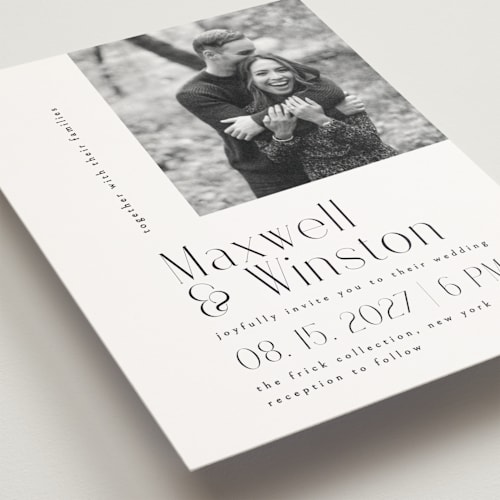 This is a tuxedo petite wedding invitations with standard by Ana de Sousa called wedding editorial printing on signature in petite