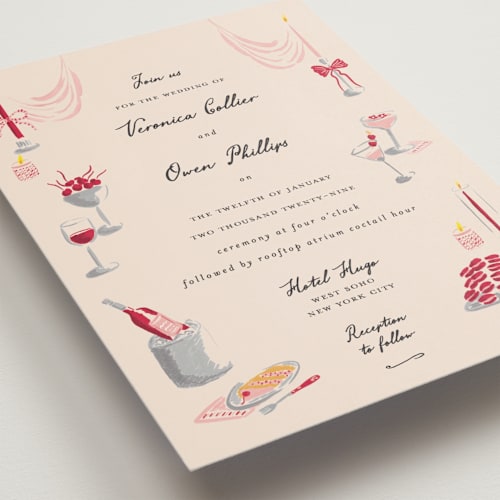 This is a cherry petite wedding invitations with standard by Sarah Rosenthal called velvet cherry printing on signature in petite