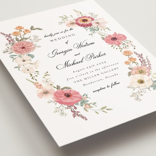 This is a sunset petite wedding invitations with standard by Susan Moyal called cherished printing on signature in petite