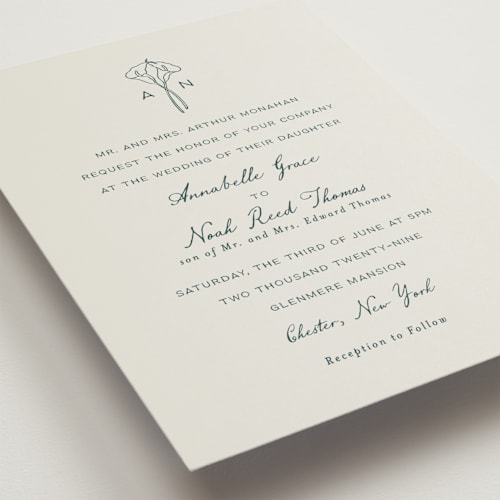 This is a sage petite wedding invitations with standard by Leah Bisch called pair of calla lilies printing on signature in petite