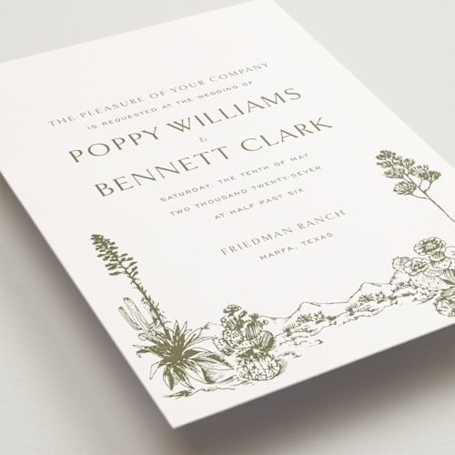 This is a verde petite wedding invitations with standard by Megan Davis called rancho printing on signature in petite