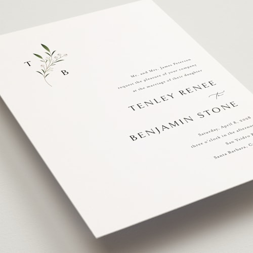 This is a cotton petite wedding invitations with standard by Jennifer Postorino called gentle whisper printing on signature in petite