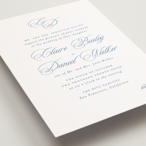 This is a sky petite wedding invitations with standard by Creo Study called aristocratic printing on signature in petite