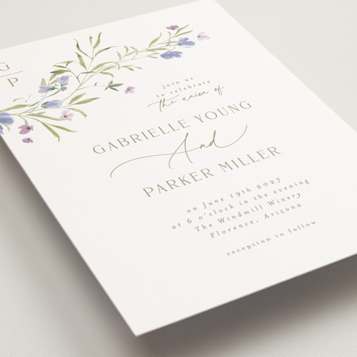 This is a wisteria petite wedding invitations with standard by Everett Paper Goods called sweeping meadow printing on signature in petite