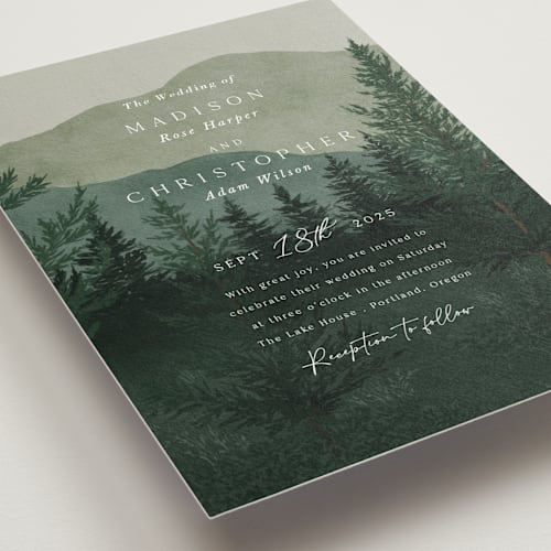 This is a jade petite wedding invitations with standard by Elly called the forest printing on signature in petite