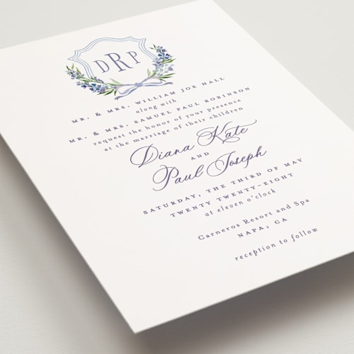 This is a tuscany petite wedding invitations with standard by Claudia Orengo called lavender printing on signature in petite