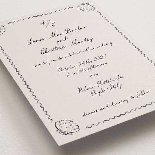 This is a rock petite wedding invitations with standard by Pati Cascino called puglia printing on signature in petite