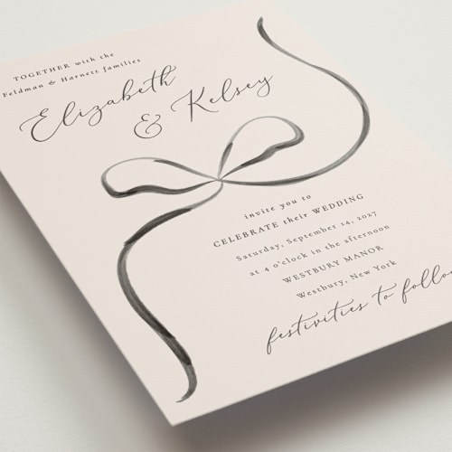 This is a tuxedo petite wedding invitations with standard by Corinne Malesic called bow printing on signature in petite