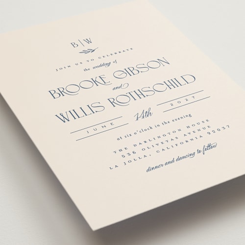 This is a ecru petite wedding invitations with standard by Erica Krystek called arched monogram printing on signature in petite