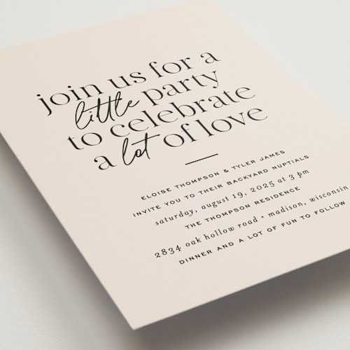 This is a noir petite wedding invitations with standard by Jessica Corliss called little party big love printing on signature in petite