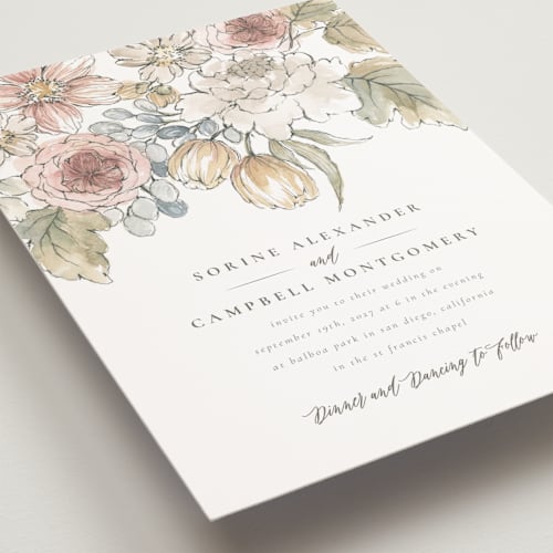 This is a garden rose petite wedding invitations with standard by Wildfield Paper Co called summer garden printing on signature in petite